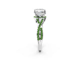 White gold Princess Cut Diamond with Peridot side stone Halo Twist Band Solitaire Prong Setting Ring_32