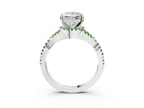 White gold Princess Cut Diamond with Peridot side stone Halo Twist Band Solitaire Prong Setting Ring_33