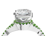 White gold Princess Cut Diamond with Peridot side stone Halo Twist Band Solitaire Prong Setting Ring_34