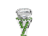 White gold Princess Cut Diamond with Peridot side stone Halo Twist Band Solitaire Prong Setting Ring_35
