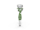 White gold Princess Cut Diamond with Peridot side stone Halo Twist Band Solitaire Prong Setting Ring_44