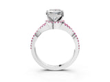 White gold Princess Cut Diamond with Pink Sapphire side stone Halo Twist Band Solitaire Prong Setting Ring_27