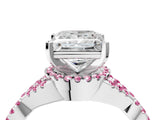 White gold Princess Cut Diamond with Pink Sapphire side stone Halo Twist Band Solitaire Prong Setting Ring_28