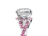 White gold Princess Cut Diamond with Pink Sapphire side stone Halo Twist Band Solitaire Prong Setting Ring_29