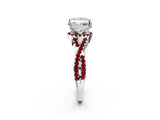 White gold Princess Cut Diamond with Ruby side stone Halo Twist Band Solitaire Prong Setting Ring_14