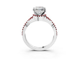 White gold Princess Cut Diamond with Ruby side stone Halo Twist Band Solitaire Prong Setting Ring_15