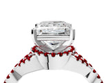 White gold Princess Cut Diamond with Ruby side stone Halo Twist Band Solitaire Prong Setting Ring_16