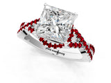 White gold Princess Cut Diamond with Ruby side stone Halo Twist Band Solitaire Prong Setting Ring_25