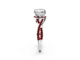 White gold Princess Cut Diamond with Ruby side stone Halo Twist Band Solitaire Prong Setting Ring_26
