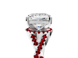 White gold Princess Cut Diamond with Ruby side stone Halo Twist Band Solitaire Prong Setting Ring_29