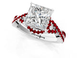 White gold Princess Cut Diamond with Ruby side stone Halo Twist Band Solitaire Prong Setting Ring_31