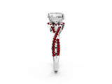 White gold Princess Cut Diamond with Ruby side stone Halo Twist Band Solitaire Prong Setting Ring_32