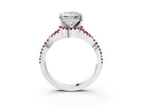 White gold Princess Cut Diamond with Ruby side stone Halo Twist Band Solitaire Prong Setting Ring_33