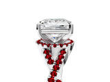 White gold Princess Cut Diamond with Ruby side stone Halo Twist Band Solitaire Prong Setting Ring_35