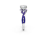 White gold Princess Cut Diamond with Tanzanite side stone Halo Twist Band Solitaire Prong Setting Ring_14