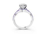 White gold Princess Cut Diamond with Tanzanite side stone Halo Twist Band Solitaire Prong Setting Ring_15
