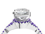 White gold Princess Cut Diamond with Tanzanite side stone Halo Twist Band Solitaire Prong Setting Ring_16