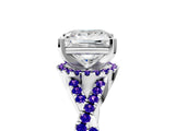 White gold Princess Cut Diamond with Tanzanite side stone Halo Twist Band Solitaire Prong Setting Ring_17