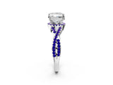 White gold Princess Cut Diamond with Tanzanite side stone Halo Twist Band Solitaire Prong Setting Ring_26