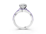 White gold Princess Cut Diamond with Tanzanite side stone Halo Twist Band Solitaire Prong Setting Ring_27