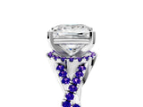 White gold Princess Cut Diamond with Tanzanite side stone Halo Twist Band Solitaire Prong Setting Ring_29