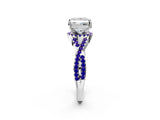 White gold Princess Cut Diamond with Tanzanite side stone Halo Twist Band Solitaire Prong Setting Ring_32
