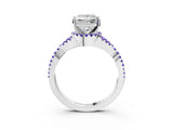 White gold Princess Cut Diamond with Tanzanite side stone Halo Twist Band Solitaire Prong Setting Ring_33