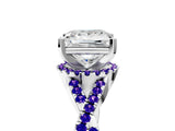 White gold Princess Cut Diamond with Tanzanite side stone Halo Twist Band Solitaire Prong Setting Ring_35