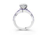 White gold Princess Cut Diamond with Tanzanite side stone Halo Twist Band Solitaire Prong Setting Ring_45