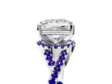 White gold Princess Cut Diamond with Tanzanite side stone Halo Twist Band Solitaire Prong Setting Ring_47