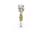White gold Princess Cut Diamond with Yellow Sapphire side stone Halo Twist Band Solitaire Prong Setting Ring_27
