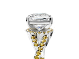 White gold Princess Cut Diamond with Yellow Sapphire side stone Halo Twist Band Solitaire Prong Setting Ring_30