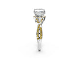 White gold Princess Cut Diamond with Yellow Sapphire side stone Halo Twist Band Solitaire Prong Setting Ring_39