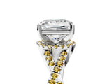 White gold Princess Cut Diamond with Yellow Sapphire side stone Halo Twist Band Solitaire Prong Setting Ring_42