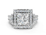 White gold Princess Cut Double Halo Diamond Engagement Ring with Pave Band and Four-Prong Setting_43