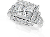 White gold Princess Cut Double Halo Diamond Engagement Ring with Pave Band and Four-Prong Setting_44