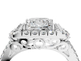 White gold Princess Cut Double Halo Diamond Engagement Ring with Pave Band and Four-Prong Setting_47