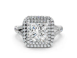 White gold Princess Cut Double Halo Split Shank Diamond Ring with Prong Setting_49