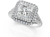 White gold Princess Cut Double Halo Split Shank Diamond Ring with Prong Setting_50
