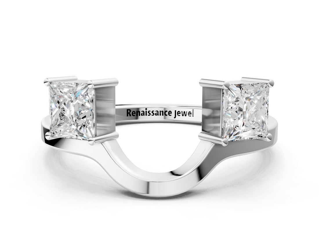White gold Princess-Cut Dual Stone Open Band with Four-Prong Setting_12