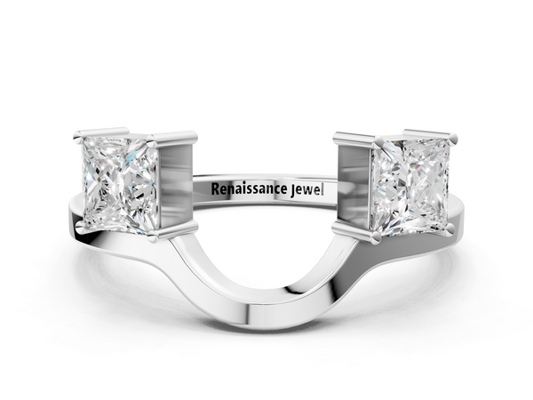 White gold Princess Cut Diamond Two-Stone Open Band Ring with Four-Prong Setting