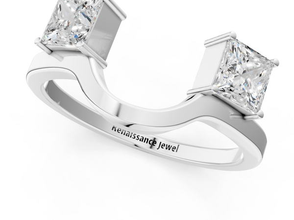 Platinum Princess Cut Diamond Two-Stone Open Band Ring with Four-Prong Setting