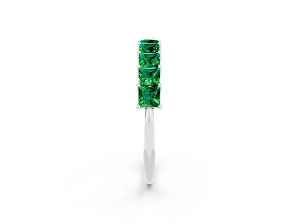 Sterling Silver Princess Cut Lab-Grown Emerald Half Eternity Band with Shared Corner Prongs