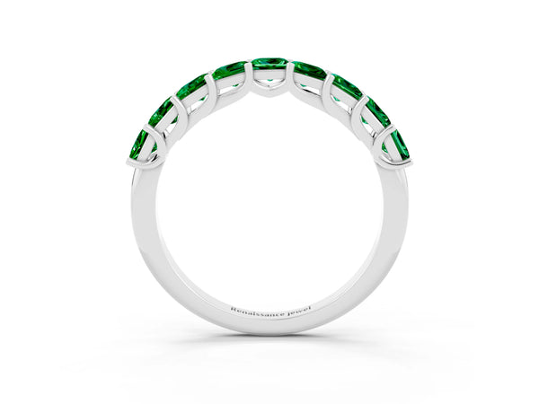 Sterling Silver Princess Cut Lab-Grown Emerald Half Eternity Band with Shared Corner Prongs