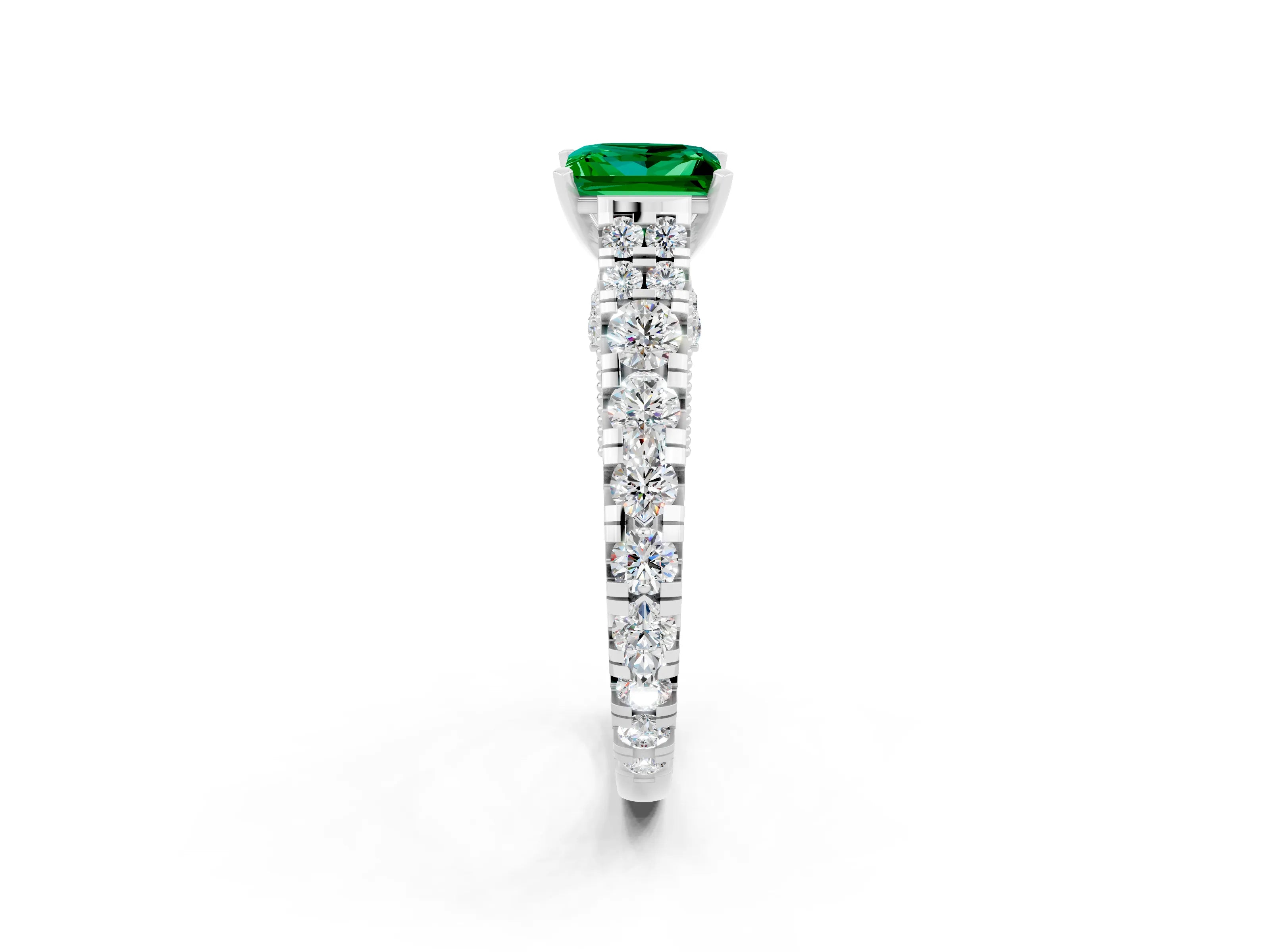 White gold Princess Cut Emerald Classic Solitaire Ring with Pavé Band and Four-Prong Setting_2