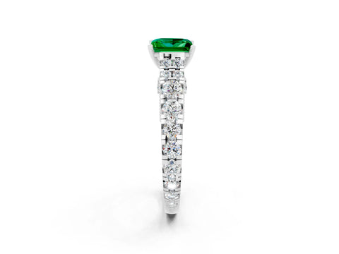White gold Princess Cut Emerald Classic Solitaire Ring with Pavé Band and Four-Prong Setting_2