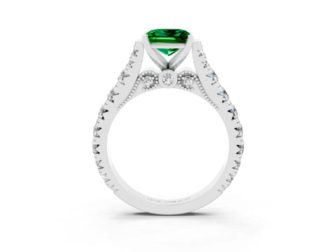 White gold Princess Cut Emerald Classic Solitaire Ring with Pavé Band and Four-Prong Setting_3