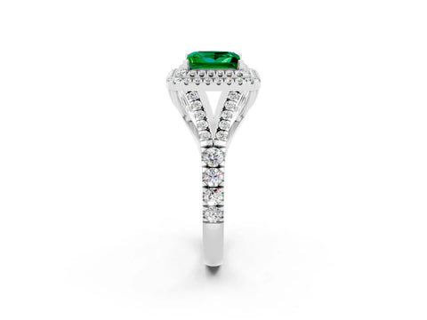 White gold Princess Cut Emerald Double Halo Ring with Split Shank and Prong Setting_14
