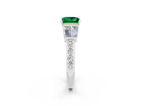 White gold Princess Cut Emerald Engagement Ring with Baguette Side Stones and Channel Set Band_2
