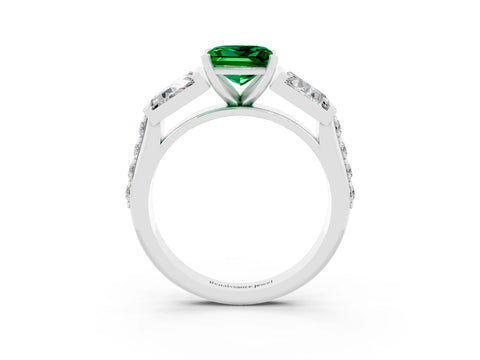 White gold Princess Cut Emerald Engagement Ring with Baguette Side Stones and Channel Set Band_3